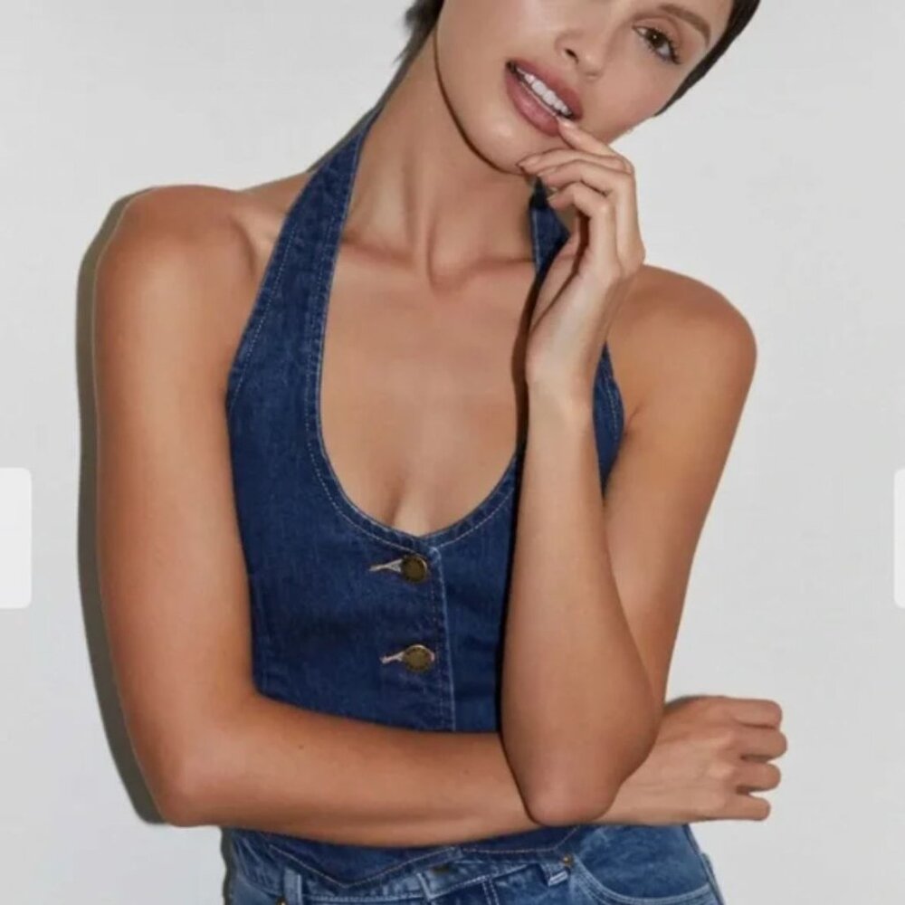 Rolla's Halter Vest Tank Stone Blue Denim 14 XL Boho Western Festival Summer Cas